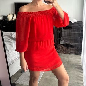 BEBE off the shoulder mini dress
